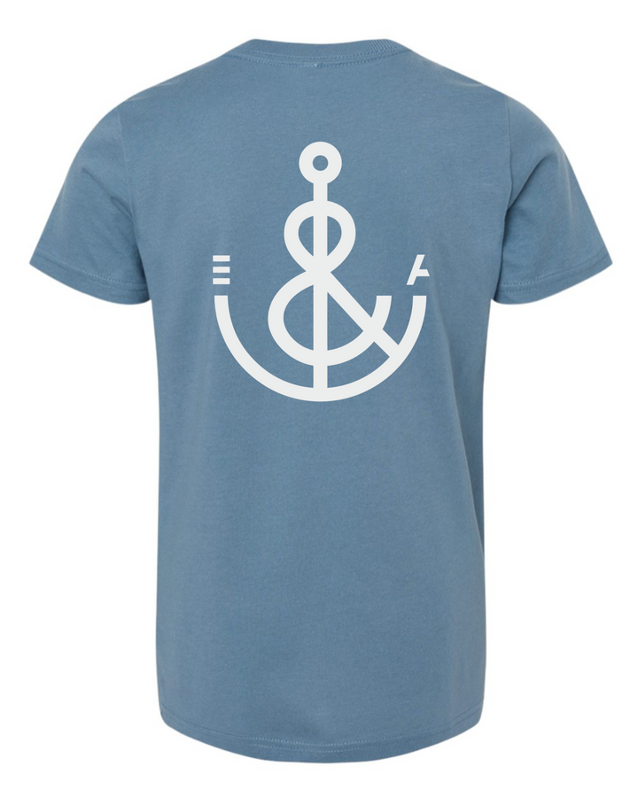 Youth Signature Anchor Short Sleeve Tee- Baltic