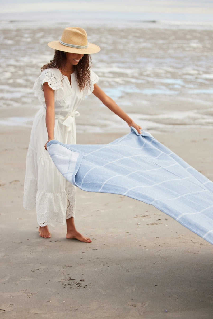 ChappyWrap Lightweight Blanket- Windowpane Cornflower Blue