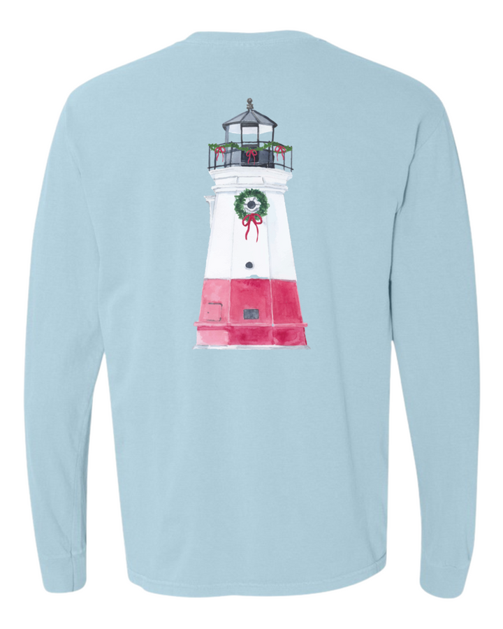 FINAL SALE Unisex Holiday Vermilion Lighthouse Long Sleeve -Light Blue