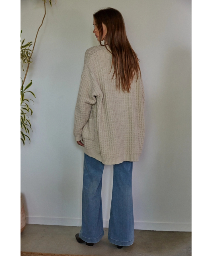 Women's Knit Waffle Cardigan- Natural