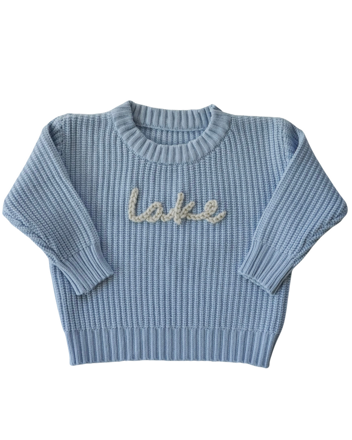 Youth Chunky Knit Lake Sweater- Light Blue