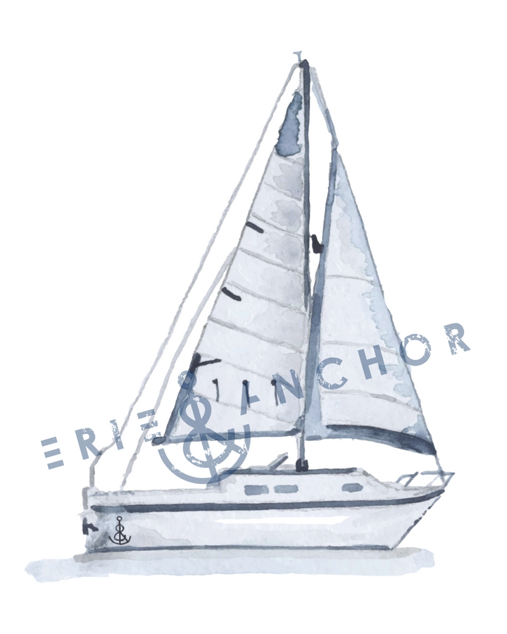 Watercolor Sailboat Print 8x10