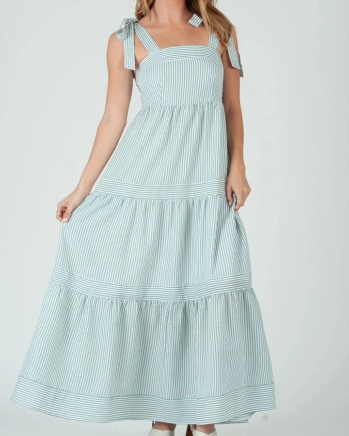 Women’s Capri Striped Ruffle Maxi Dress- Seafoam