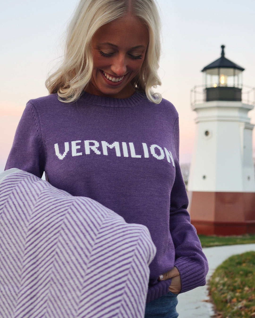 Women's Knit Vermilion Sweater- Purple/Ivory