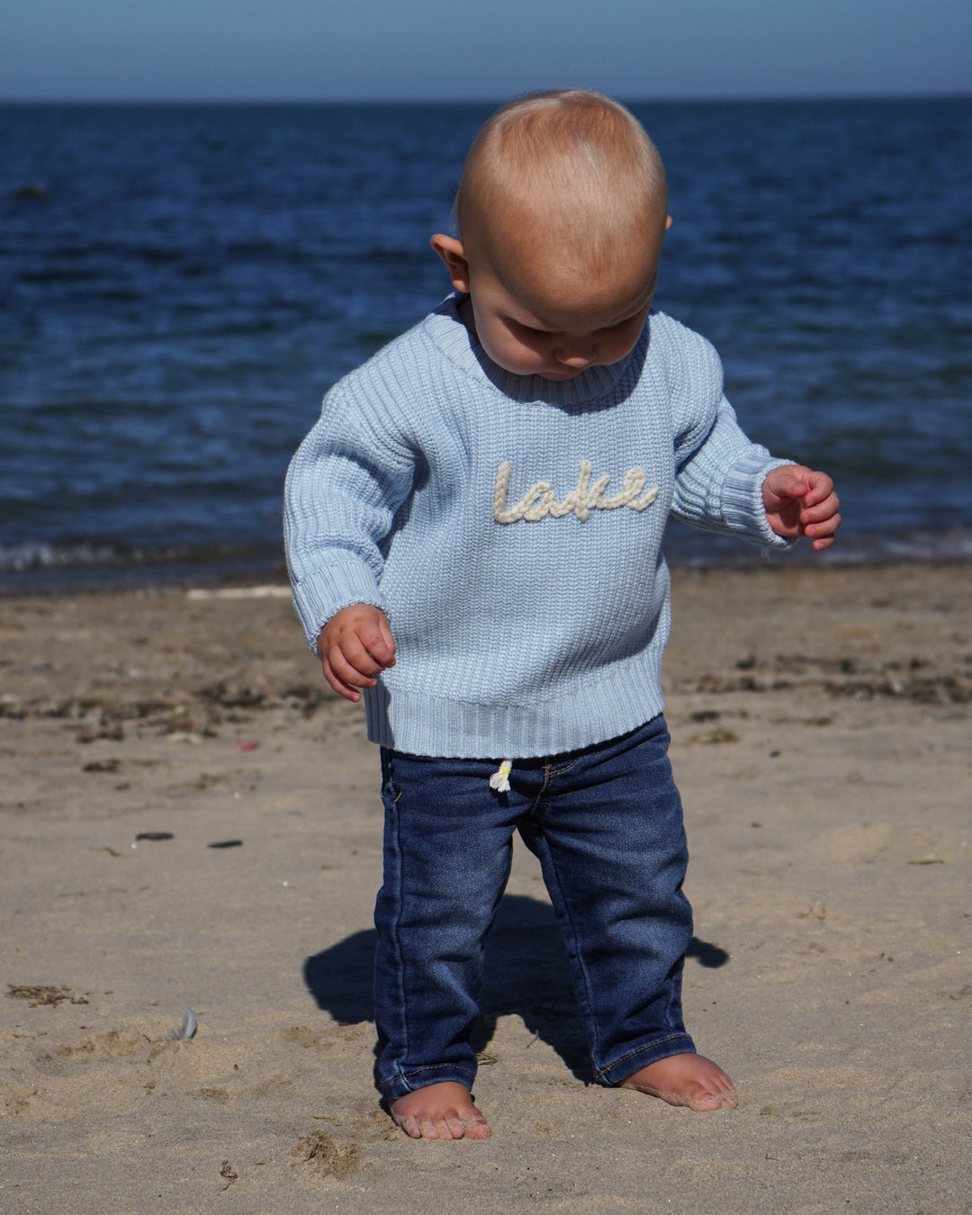 Youth Chunky Knit Lake Sweater- Light Blue