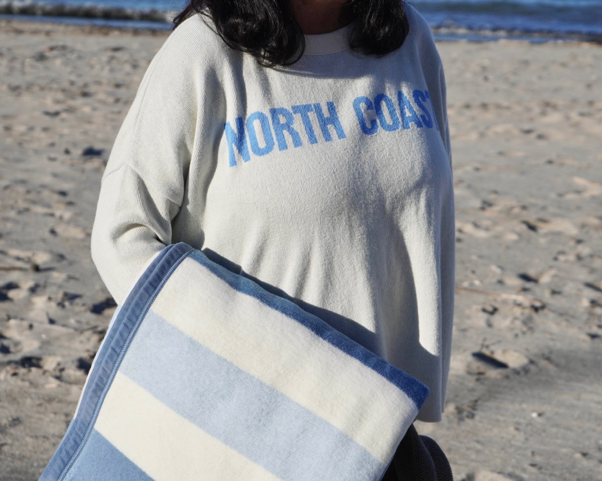 Women s North Coast Sweater Ivory Cornflower Blue