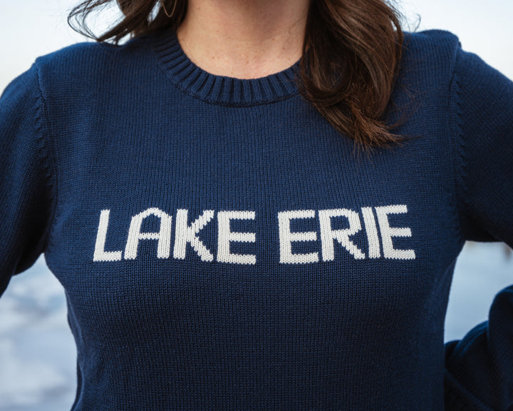 Women's Knit Lake Erie Sweater- Navy/Ivory