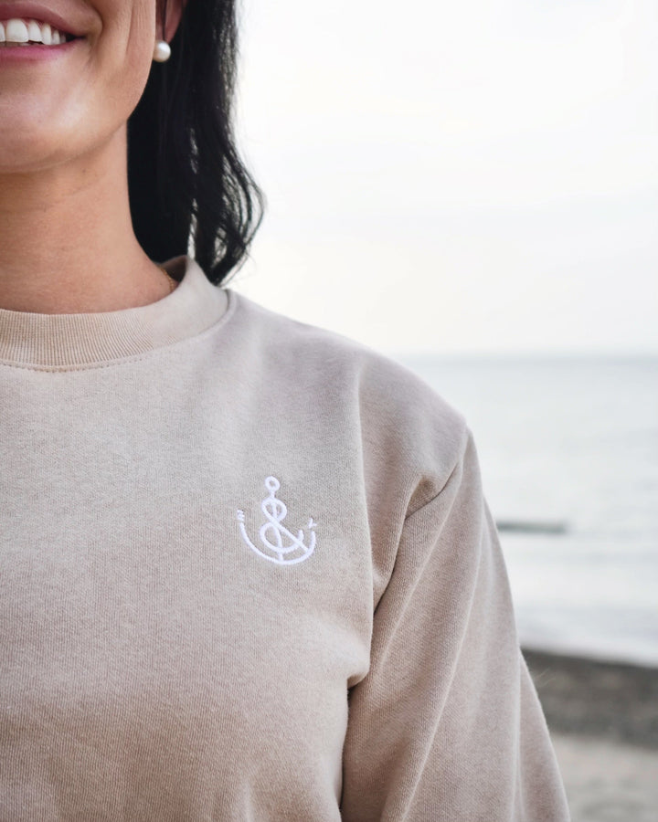 Unisex Embroidered Anchor Crew - Beige