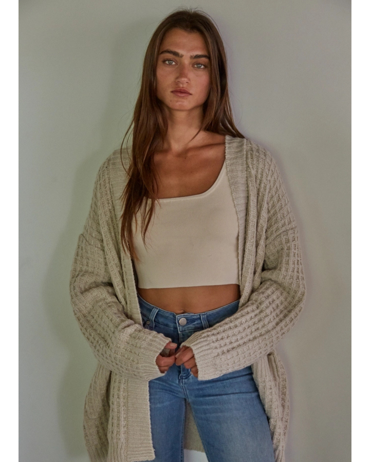 Women's Knit Waffle Cardigan- Natural