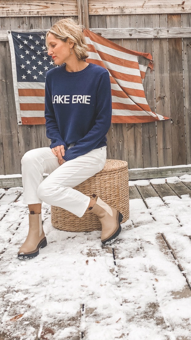 Women's Knit Lake Erie Sweater- Navy/Ivory