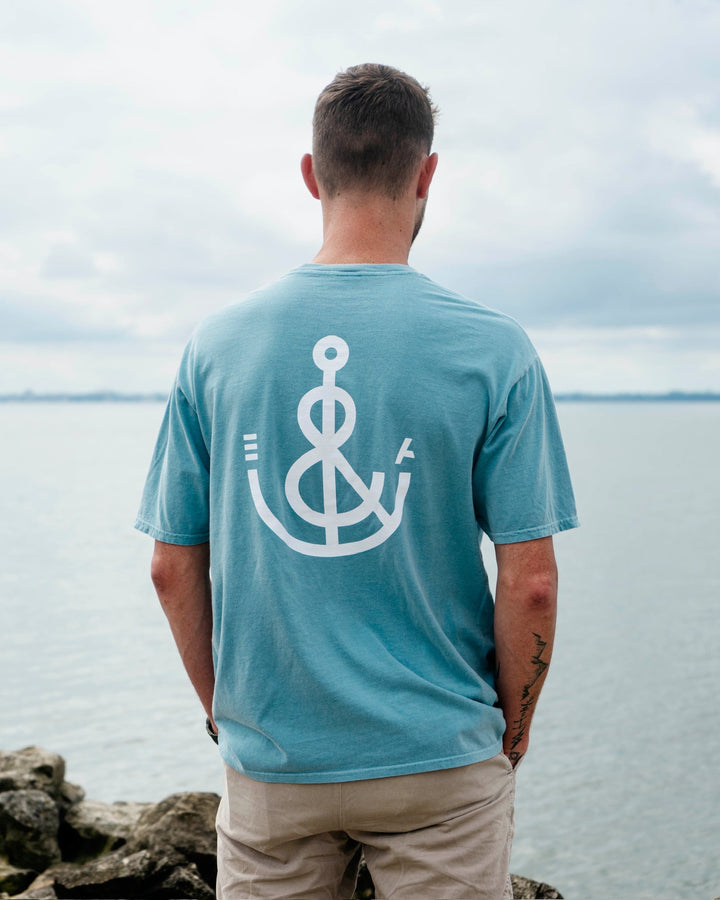 Unisex Signature Anchor Short Sleeve Tee- Pacific Blue