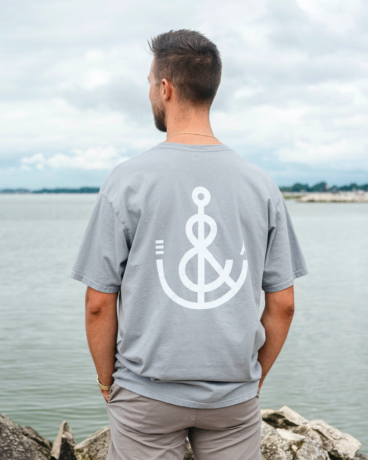 Unisex Signature Anchor Short Sleeve Tee- Steel Gray