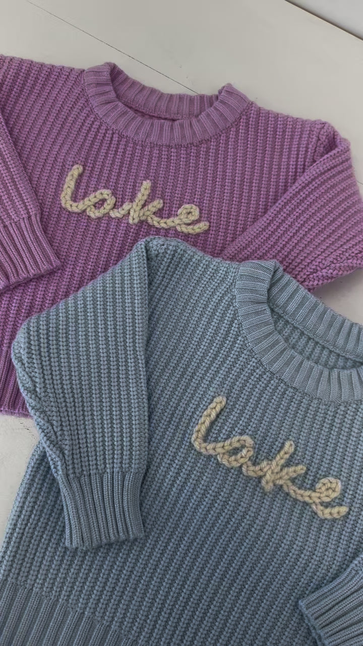 Youth Chunky Knit Lake Sweater- Light Blue